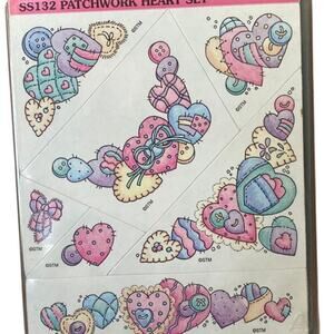 Vintage Stampendous Patchwork Rubber Heart Stamp Set Made in USA used SS132